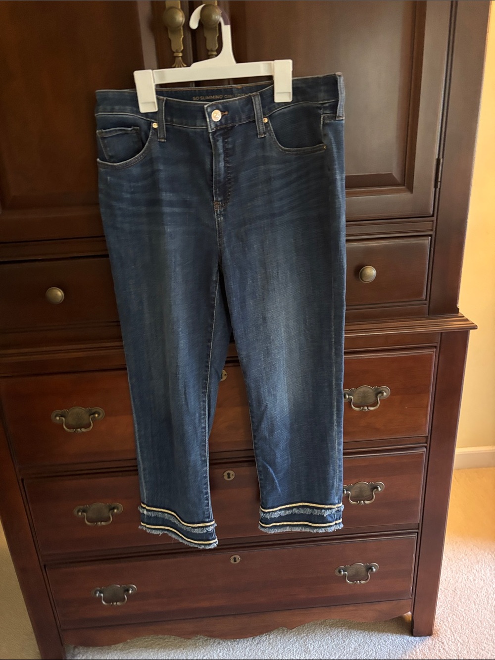 Chico's Dark Blue Cropped Jeans with Frayed Trim